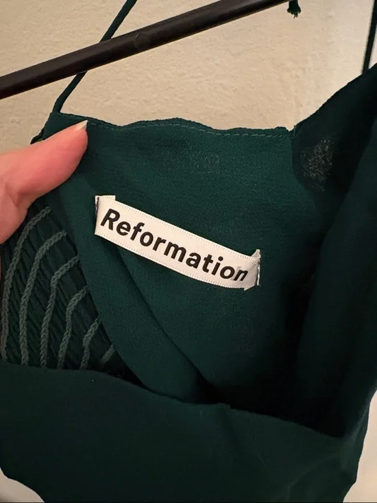 Reformation Emerald Green Slip Midi Dress with Tie Straps - Picture 3 of 8